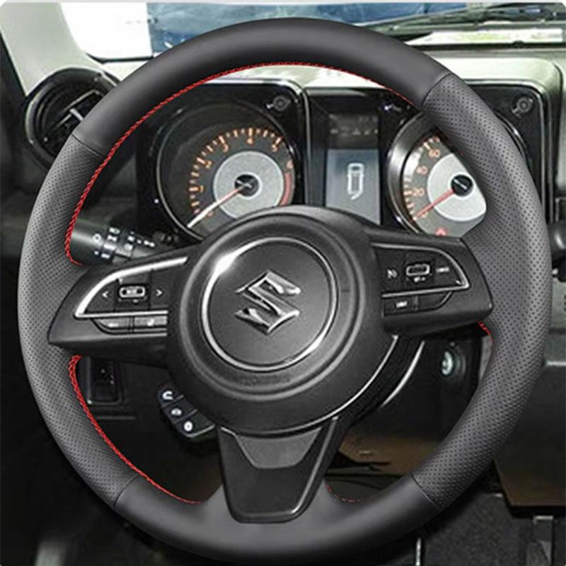 

Ручна прошивка, нековзна, чорна шкіряна накладка на кермо автомобіля для Suzuki Jimny -2024 автозапчастини Red line style