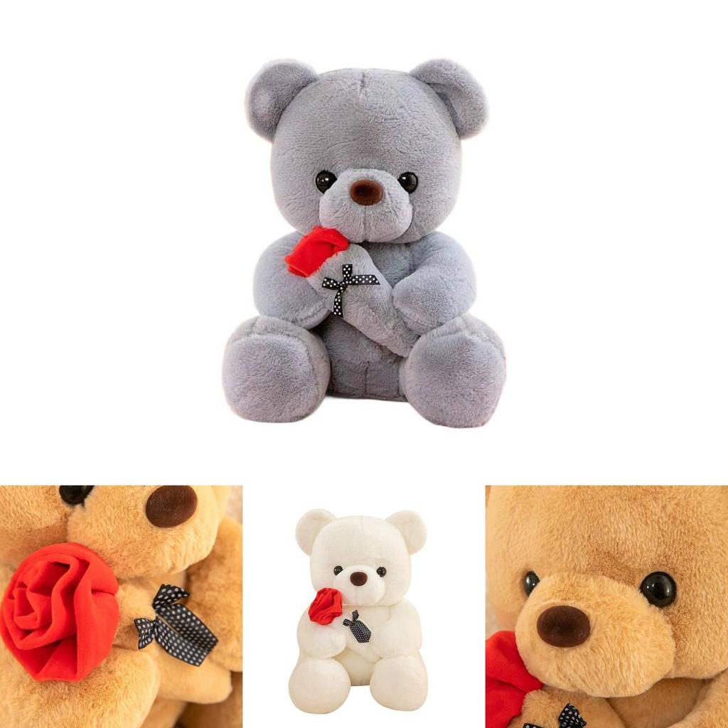 Plush Teddy Bear Toy With Rose Design For Birthday Gift For Teens And Adults