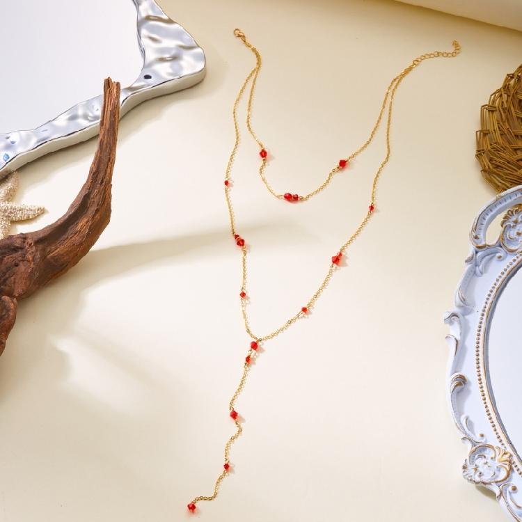 Alloy Pearls Beaded Necklace Y Shaped Pendant Clavicle Chain for Long Time Comfort and Fashion Statement