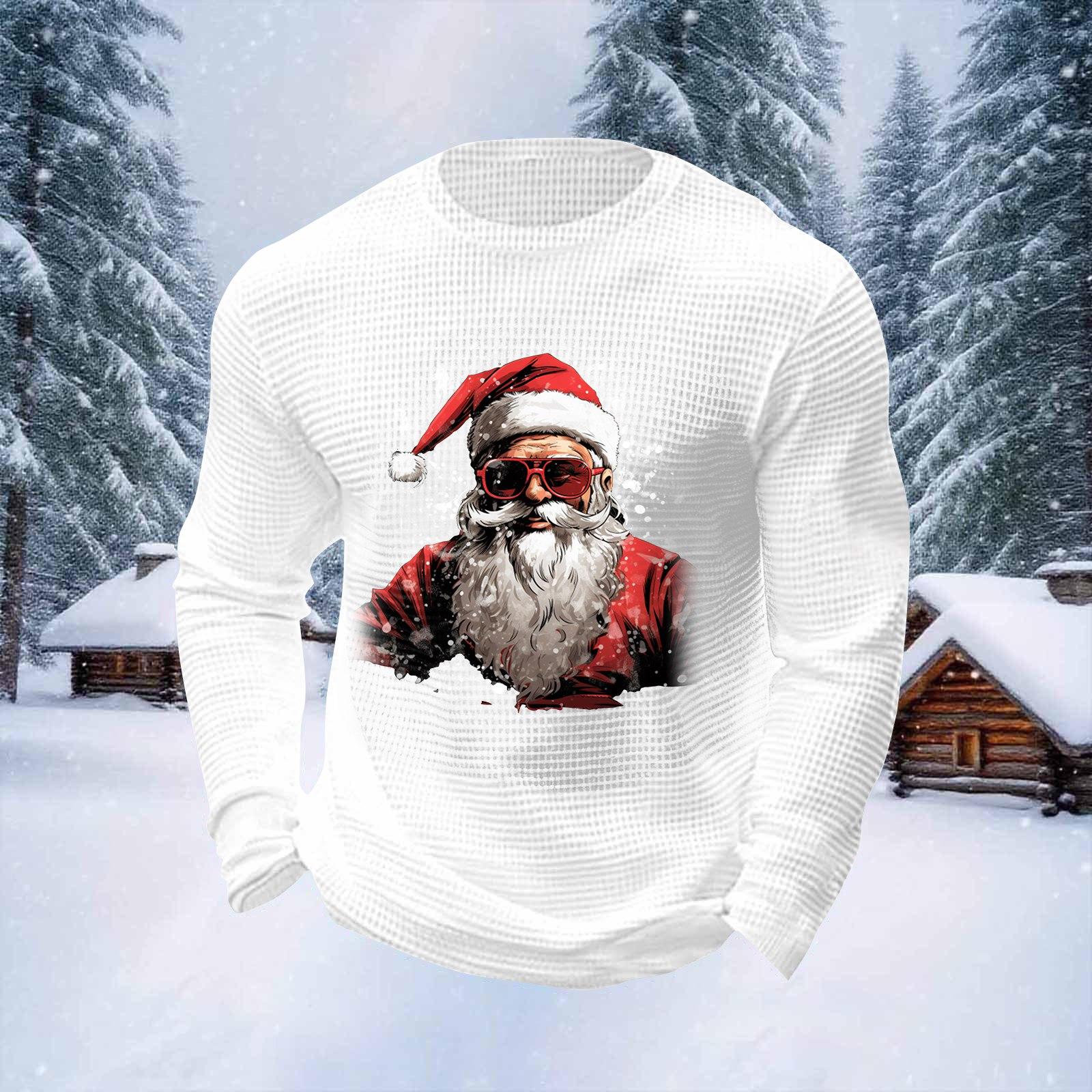 

Мужские топы с рождественским принтом, с круглым вырезом и длинными рукавами, мужские спортивные топы больших размеров в повседневном стиле с круглым вырезом XL белый