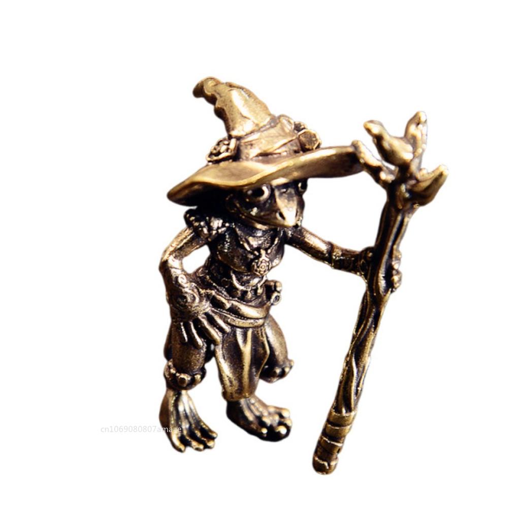 Retro Messing Meister Frosch Magier Kleine Statue Glücksbringer Desktop Ornament Tierfiguren Heimdekorationszubehör Geschenke