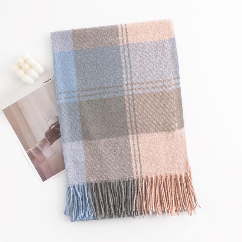 New sweet warm imitation cashmere scarf plaid student couple winter thickened warm scarf
