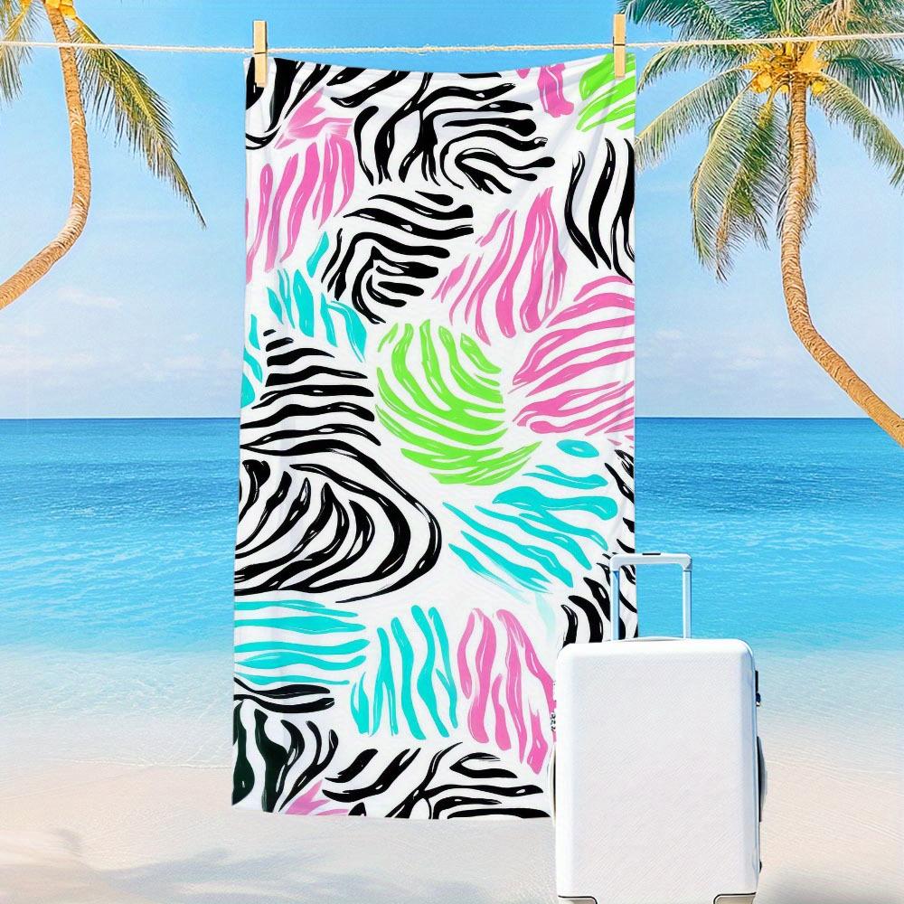 1 Quick Dry Lightweight Oversized Beach Towel - Modern Digital Printed Zebra Pattern With Neon Decor For Beach, Pool, Camping