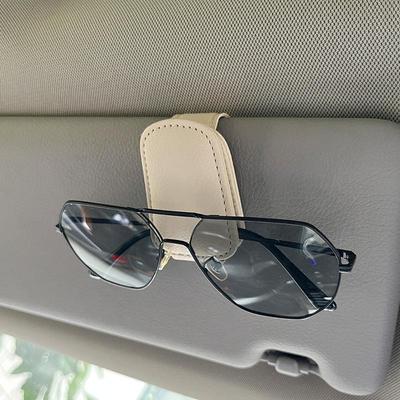 Car Sun Visor Clip Glasses Cards Case Auto Sunglasses Visor Glasses Holder Sunglasses Bracket Holder Pu Leather Glasses Support