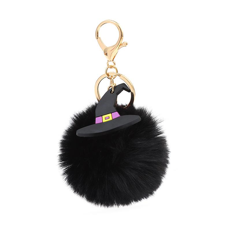 Halloween Black Plush Ball Spider Web Pirate Ship  Fluffy Pom Pom Bag Charm Gothic Backpack Accessories Gifts Bag Charm