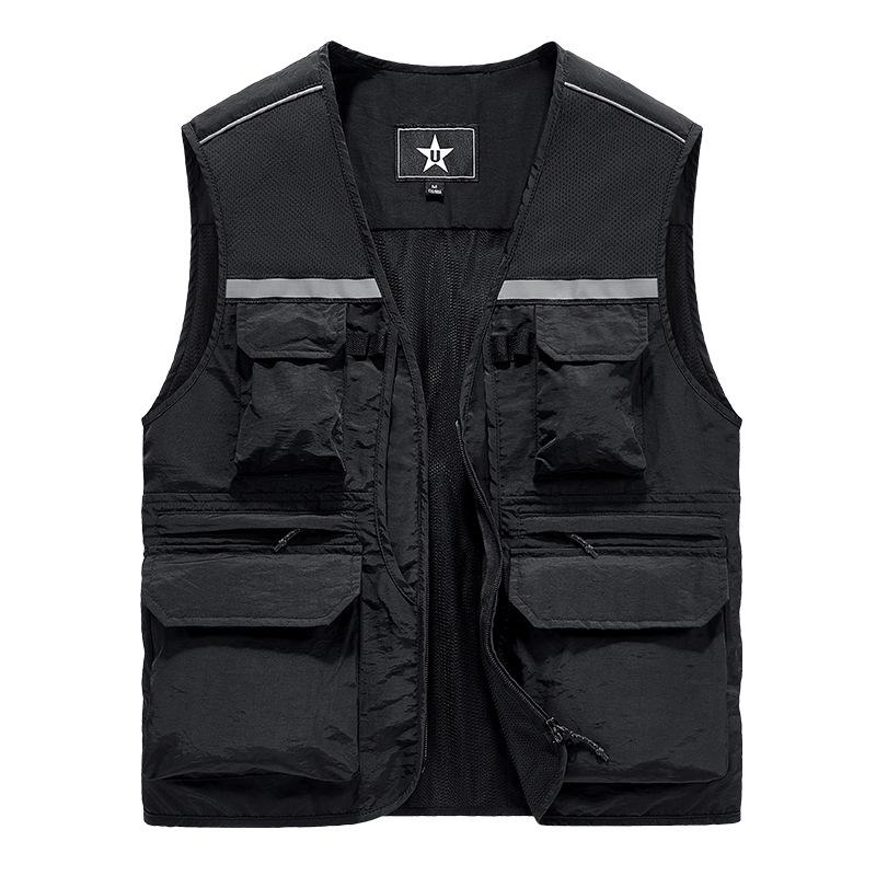 

2025 Luminous Reflective Fishing & Photography Vest - Men s Quick-Dry, Multi-Pocket, Lightweight Safety Vest XL чорний