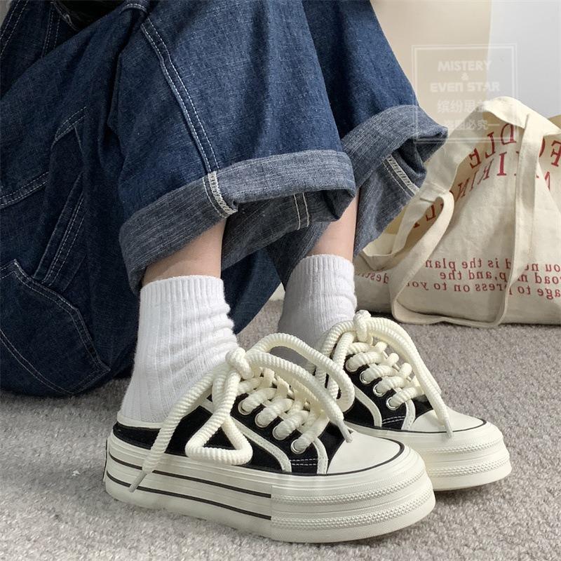 Colorful ideas, new products are on sale, new summer thick-soled two-and-a-half-drag canvas shoes 1318