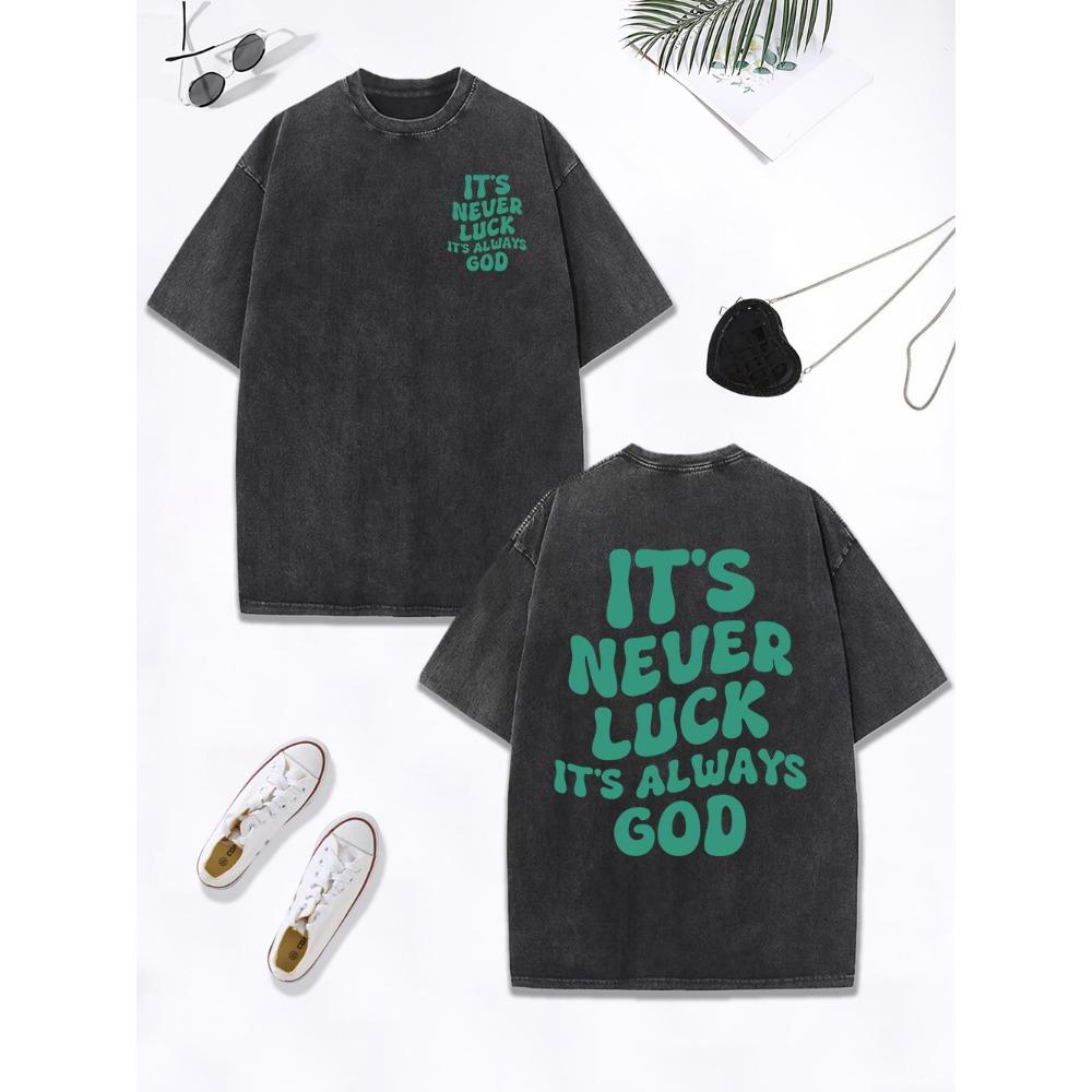 

Это никогда не удача, это всегда Бог Печать Выстиранная футболка Женская Хлопок Оверсайз Топы Потертая Футболка с круглым вырезом Одежда S