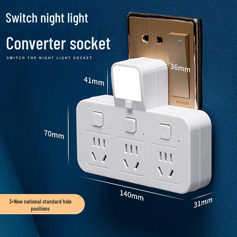 Multi-Outlet Power Strip with USB, Wireless Converter, Night Light, and Individual Switches for Home Office