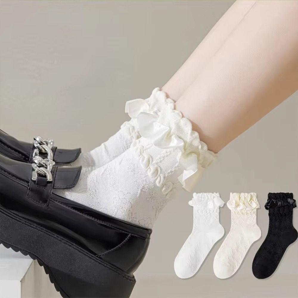Cotton Mid-Calf Socks White Lace Princess Socks Sweet Lolita Socks  for Women