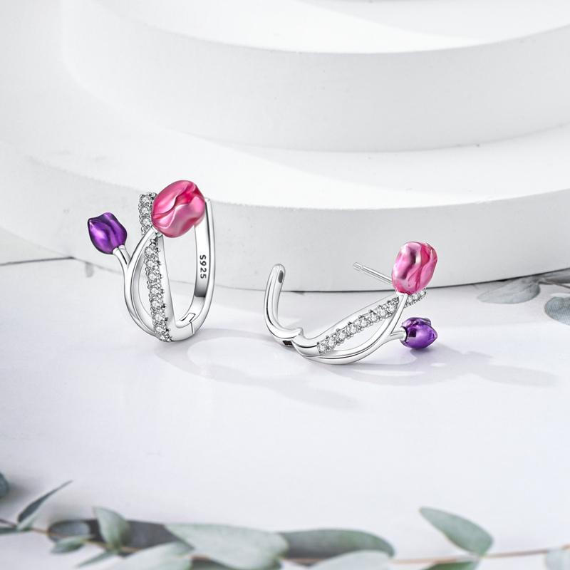 New 925 Silver Hoops Earrings Colorful Flower Butterfly Bee Drop Earring For Women Birthday Party Fashion Jewelry Gifts