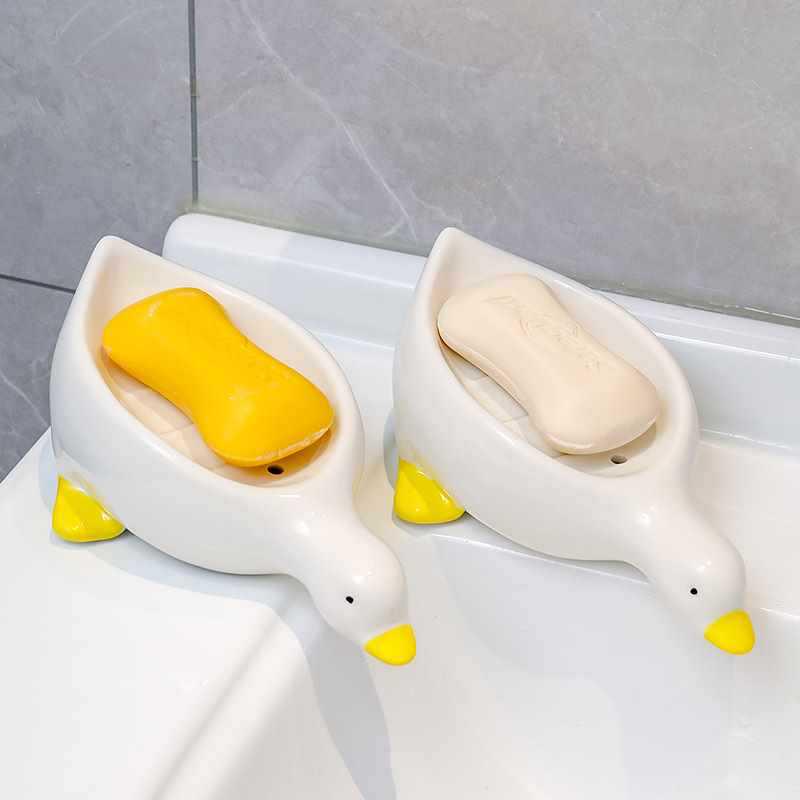 Ceramic Cute Anti-Waterlogging Soap Dish Holder for Bathroom Use
