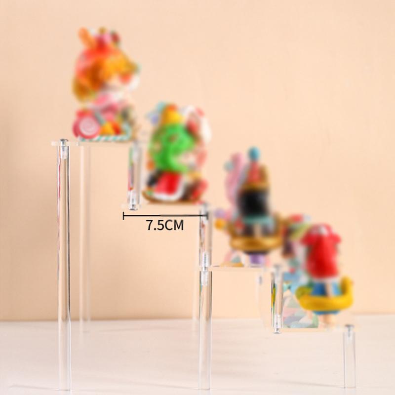 1-5 Tier Acrylic Display Stand Durable Display Rack For Cupcake Perfume Doll Transparent Trapezoidal Blind Box Storage Shelf