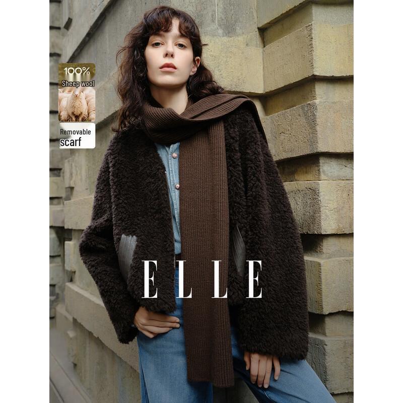 ELLE 100% Lambswool Retro V-neck Plush Coat L