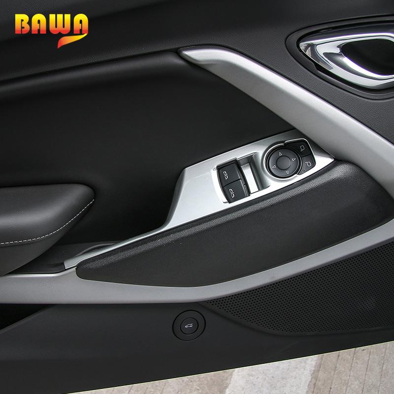 BAWA ABS Car Window Lift Button Panel Decoration Cover Trims Interior Stickers For Chevrolet Camaro 2017 Up Car