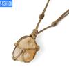 Natural Irregular Amethyst Pendant Hand-Made Cowhide Rope Woven Stone Personalized Necklace