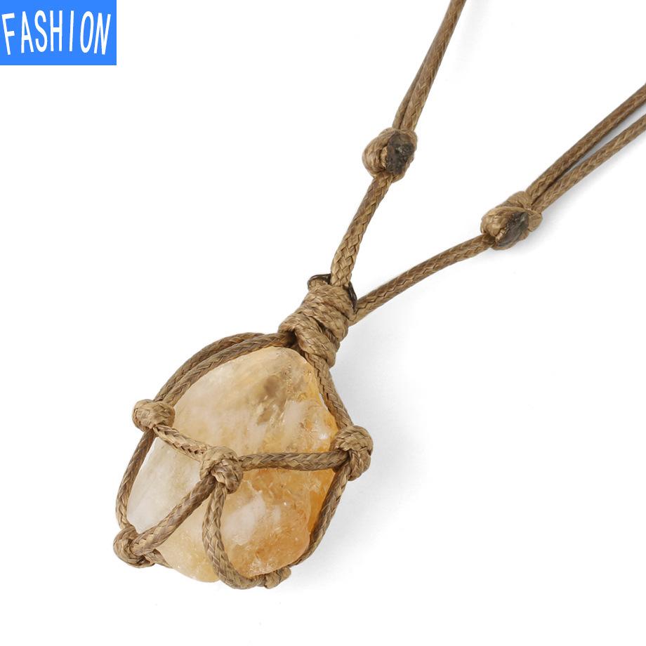 Natural Irregular Amethyst Pendant Hand-Made Cowhide Rope Woven Stone Personalized Necklace