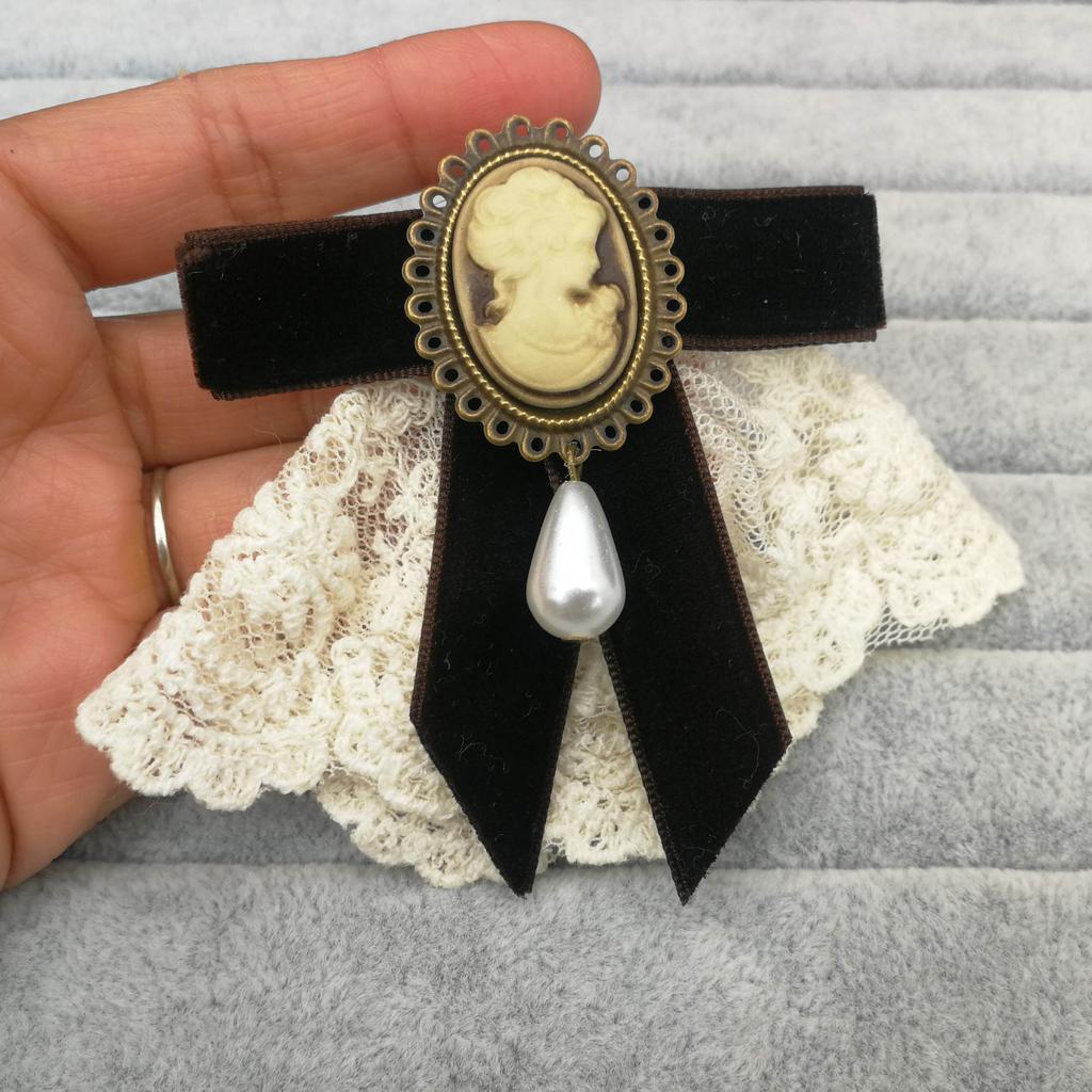 Güzellik Kafa Kurdele Fiyonk Broşlar Kadınlar için Vintage Kraliçe Cameo İnci Broş İğneleri Yaka Kravatı Korsaj Broş Kostüm Takıları