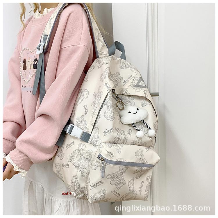 Schoolbag trendy ins style large capacity simple casual versatile dirt-resistant printed schoolbag junior high school student college student backpack