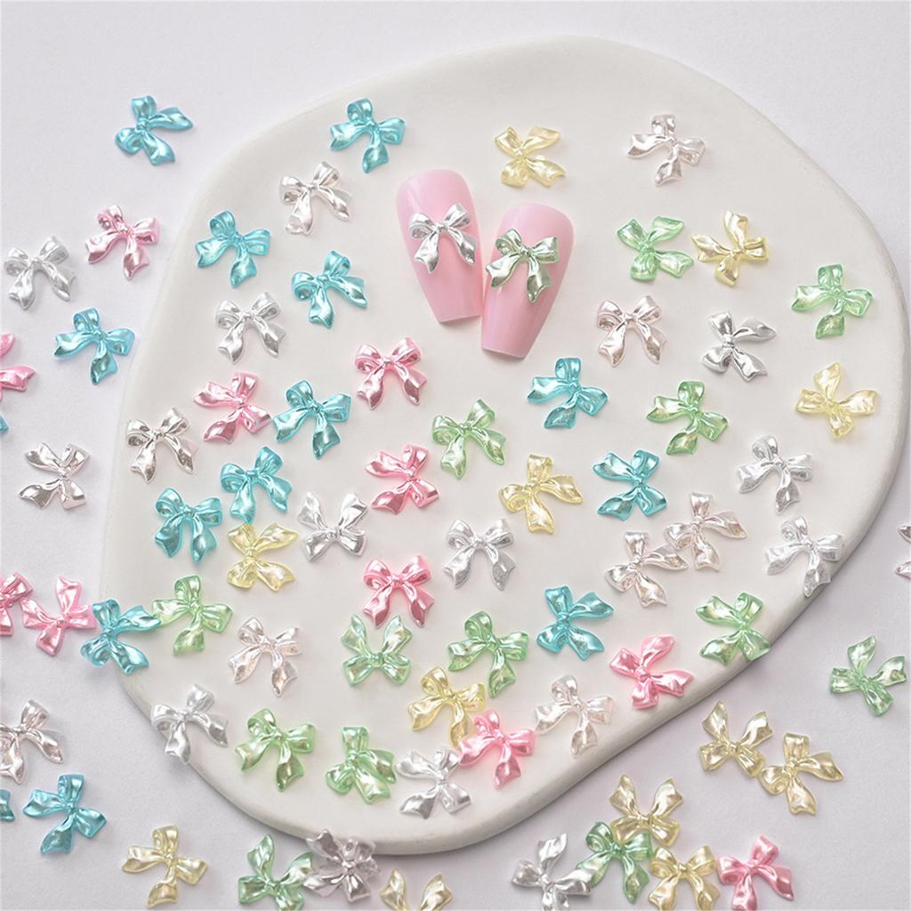 100 Pcs Nail Art Decorations Clear Transparent Bow Colorful Ice Transparent Resin Rhinestones For DIY Manicure Phone Case And Craft Decoration