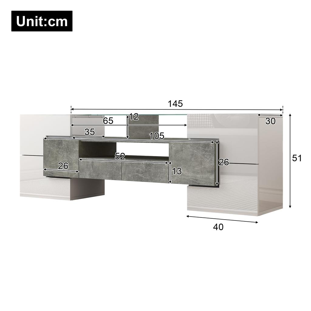 TV Cabinet, High-gloss Lowboard with Multi-colored LED Lighting, 6 Doors, 2 Drawers