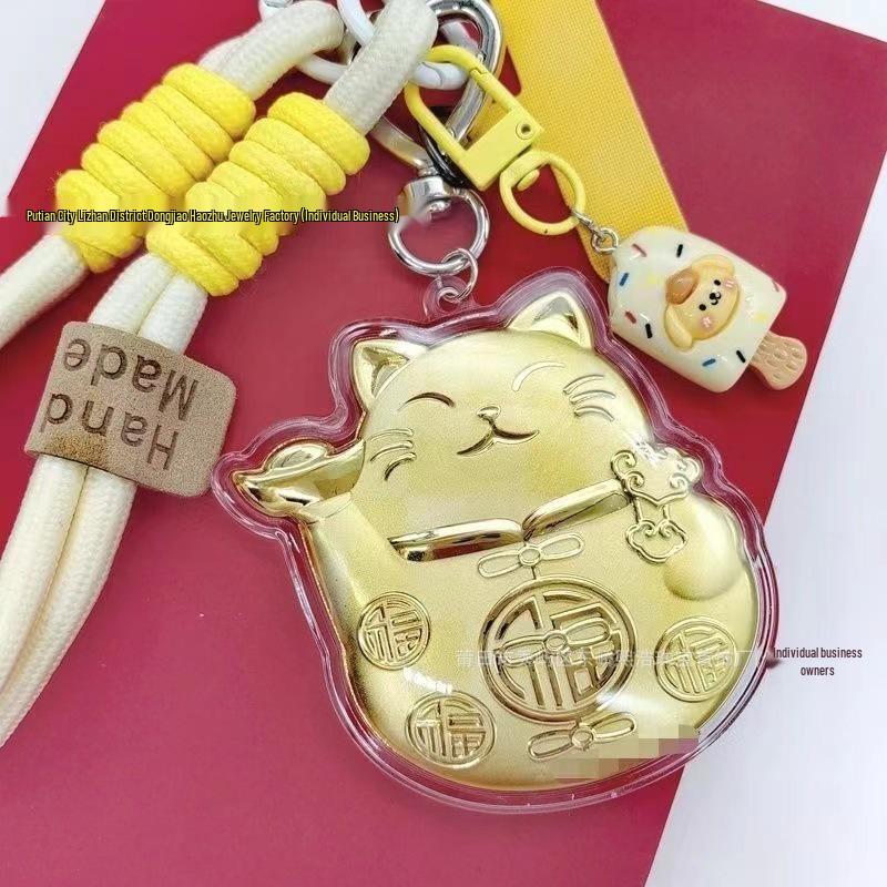 Stated Simply, "Hello Kitty Gold Ingot Lucky Cat Keychain Charm."