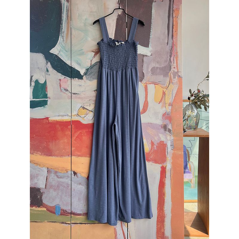 Foreign Trade Original Order Rox * Y Solid Slimming Pleat Sling Jumpsuit Loose Wide Leg Casual Pants Five Colors 1678