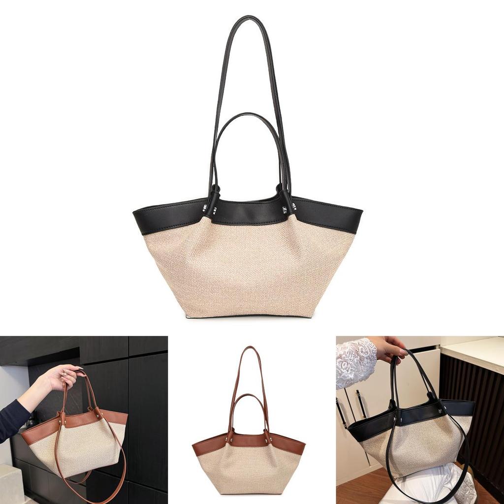 Pu Large Capacity Tote Bag For Women With Color Blocked Pleated Design For Daily Use
