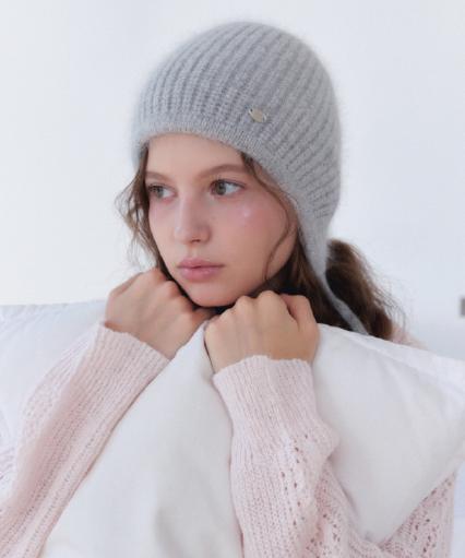 Laenilaeni Angora Strap Bonnet Beanie - Angora Strap Beanie [ Grey ]