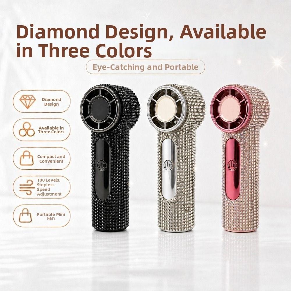 Sparkling Mini Cooling Fan Long-Lasting Portable Hand Fan Rhinestone Handheld Fan Travel Use