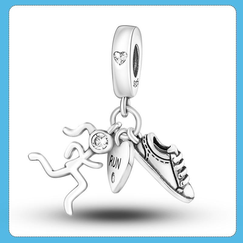 Sport Pendant Sliver Running Girl Charm Beads Fit Original Brand Bracelet Necklace Jewelry Making Girl