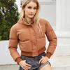 Winter Short Cotton Jacket Women's Long Sleeved High Neck Warm Jacket Loose Casual Bread Jacket Solid Color Punk Jacket Down Jacket