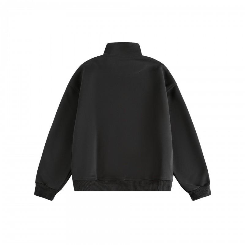 Unisex Stand Collar Zip-Up Sweatshirt Jacket Pure Color Short Fit Casual Outerwear Fall 2025
