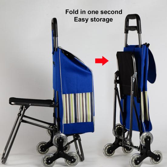 Einkaufswagen mit Sitz Doppel-Dreifachrad Ergonomischer Griff Treppensteiger-Trolley Dolly Einkaufswagen Schwerlast-Einkaufshandwagen