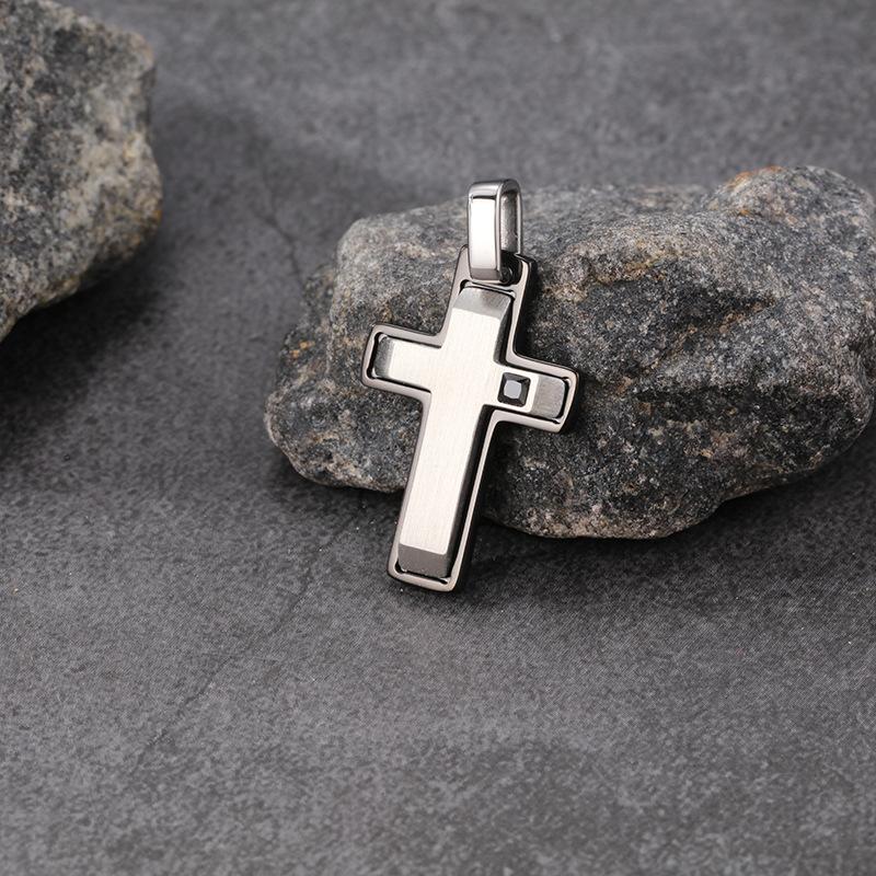 Men Titanium Steel Cross Pendant Necklace Box Chain Sporty Fashion Versatile Sweater Chain Tarnish Resistant