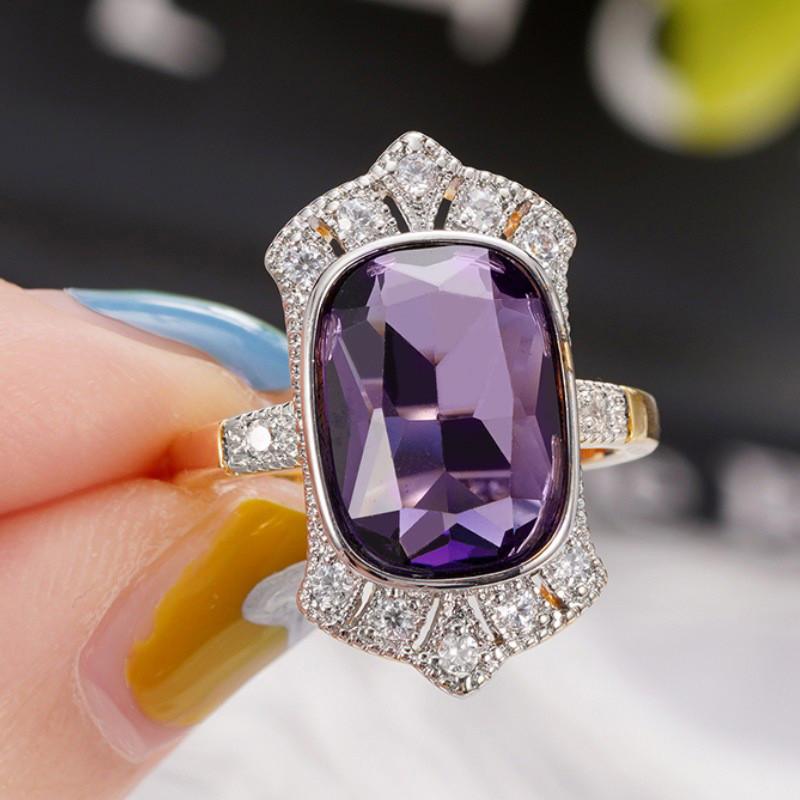 

925 Sterling Silver Purple CZ Women Rings Two Tone Vintage Elegant Lady s Finger Ring Party Wedding Anniversary Gift Jewelry 9