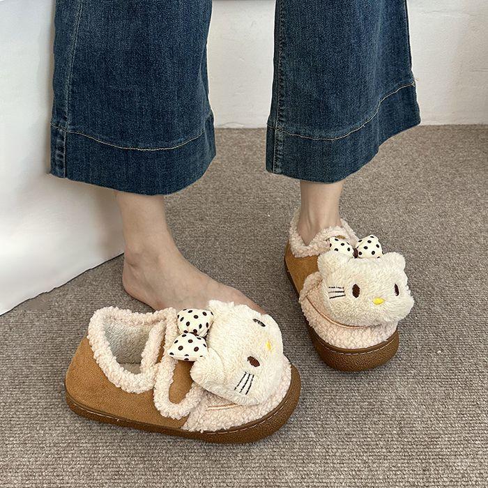 Cute kitten bow cotton shoes women's season new velvet warm bag head cotton shoes women