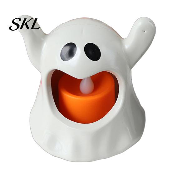 Halloween Window Decor Ghost Candle Holder with LED Candle, Cute Tea Light Battery Operated Holder, Spooky Tabletop Decoration for Indoor Home Decor,