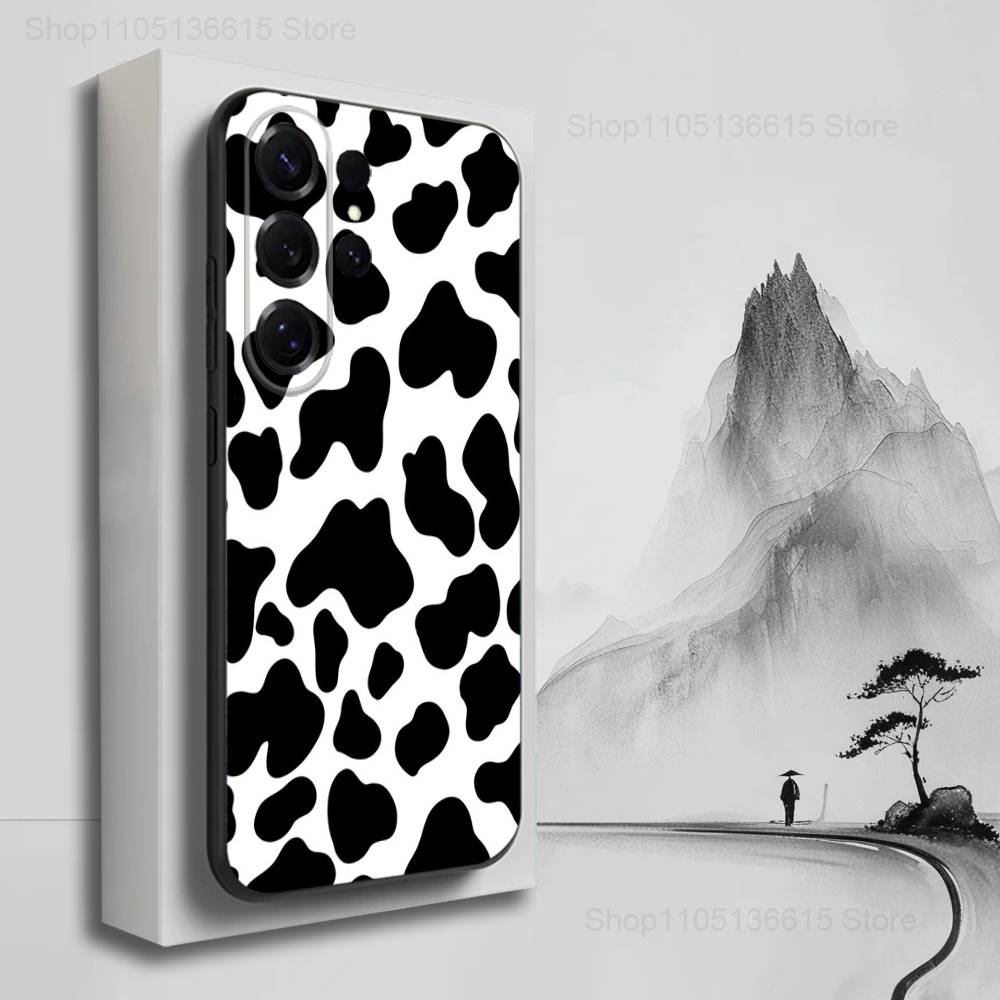 Cartoon Print Cow Cute Phone For Samsung S25,S10,S20,S10,S21,S9,S24,S23,Ultra,FE,Plus,Lite,Soft Silicone Black Cover