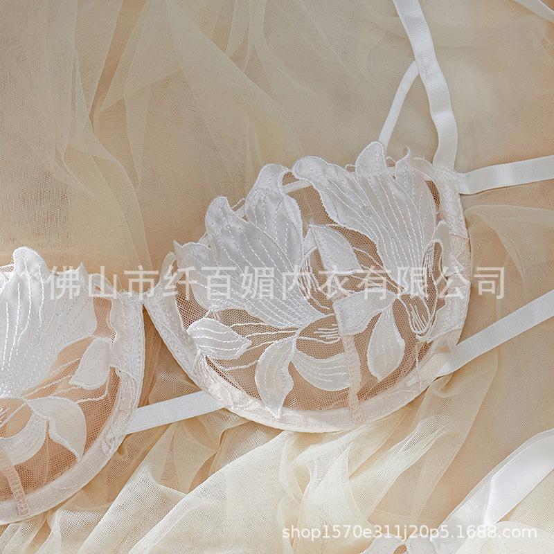Lace sexy lingerie print suspender set hollow bra bra