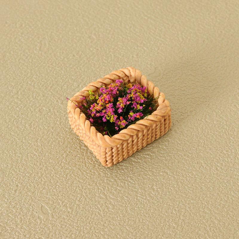 1:12 Dollhouse Miniature Bamboo Weaving Flower Basket Plant Ornament Mini Green Plant Pot Potted Garden Home Model Decor
