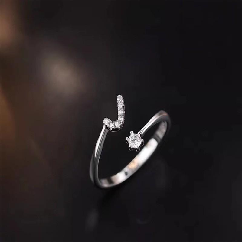Sterling Adjustable Letter Zircon Ring Women Minimalist Fashion Jewelry Alphabet Initial