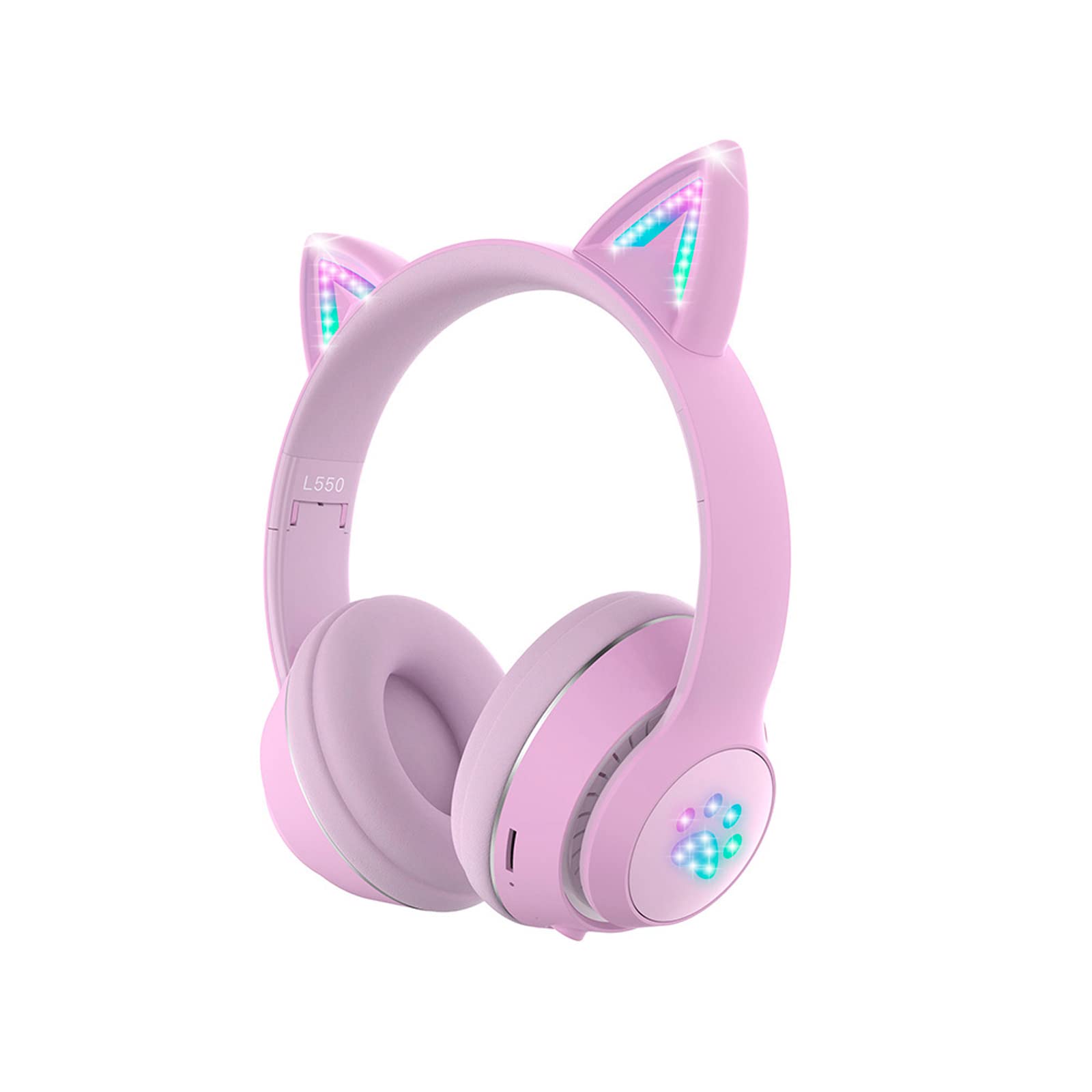 

Cute Bluetooth Earphones with Illuminated Cat Wireless Sports Stereo Headset for Cat Ear LED Sparkling Intelligent Noise Adjustable Suitable for Kids фіолетовий