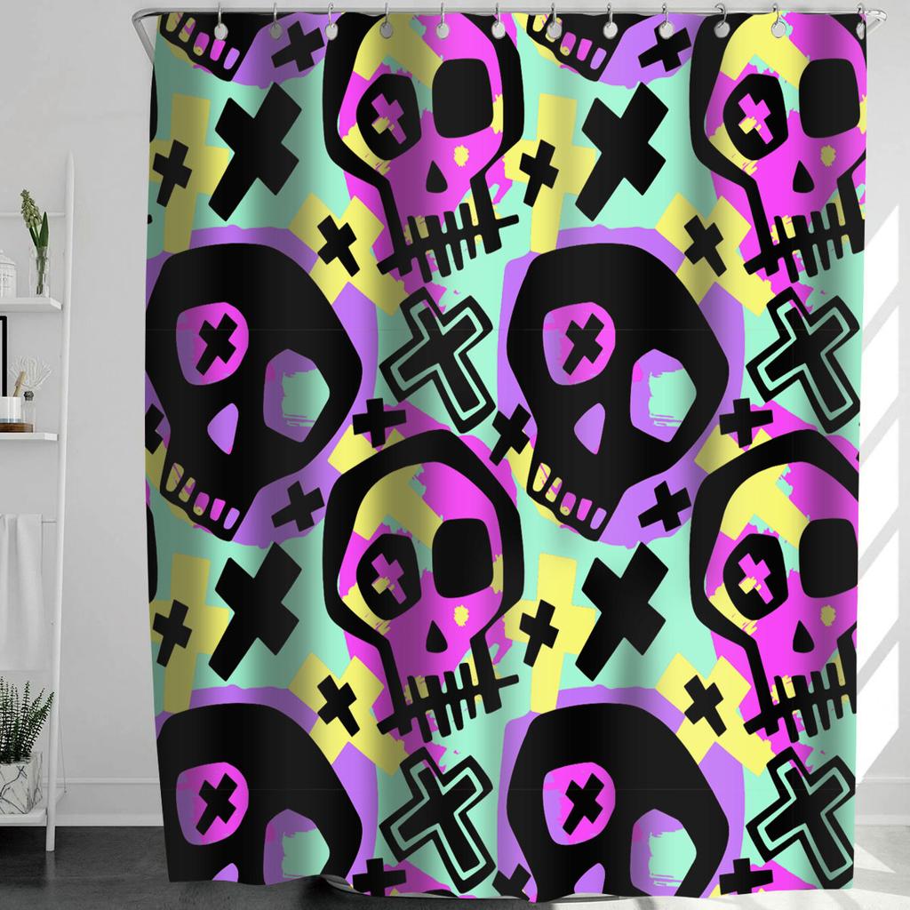 Horrific Shower Curtains Halloween 3D Print Fabric Pastel Waterproof Bathroom Curtain Pumpkin Bat Print Home Decor with Hooks