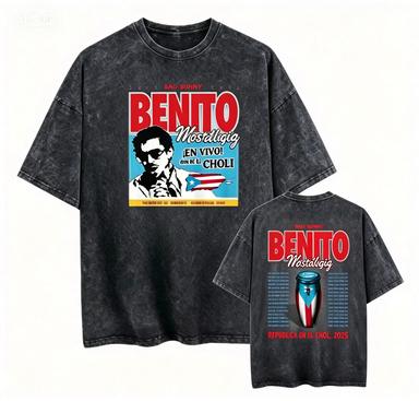 Nouveau T-shirt en Coton Lavé 2026 avec Impression Affiche de Concert Rétro Haut Décontracté Streetwear