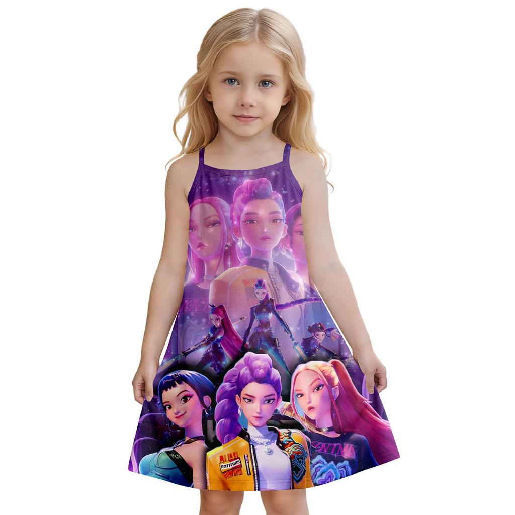 Children's Summer Round Neck Cartoon Print Dress