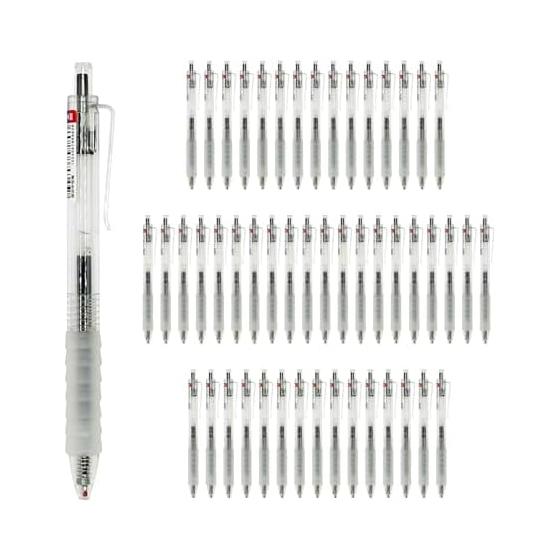 Gel Ink Ballpoint Pens, 0.5mm, Knock Type, Quick-Drying, Rubber Grip, Clip, Bulk Pack (50 Pens) for Office, Note-Taking, Sketching, and Graphing