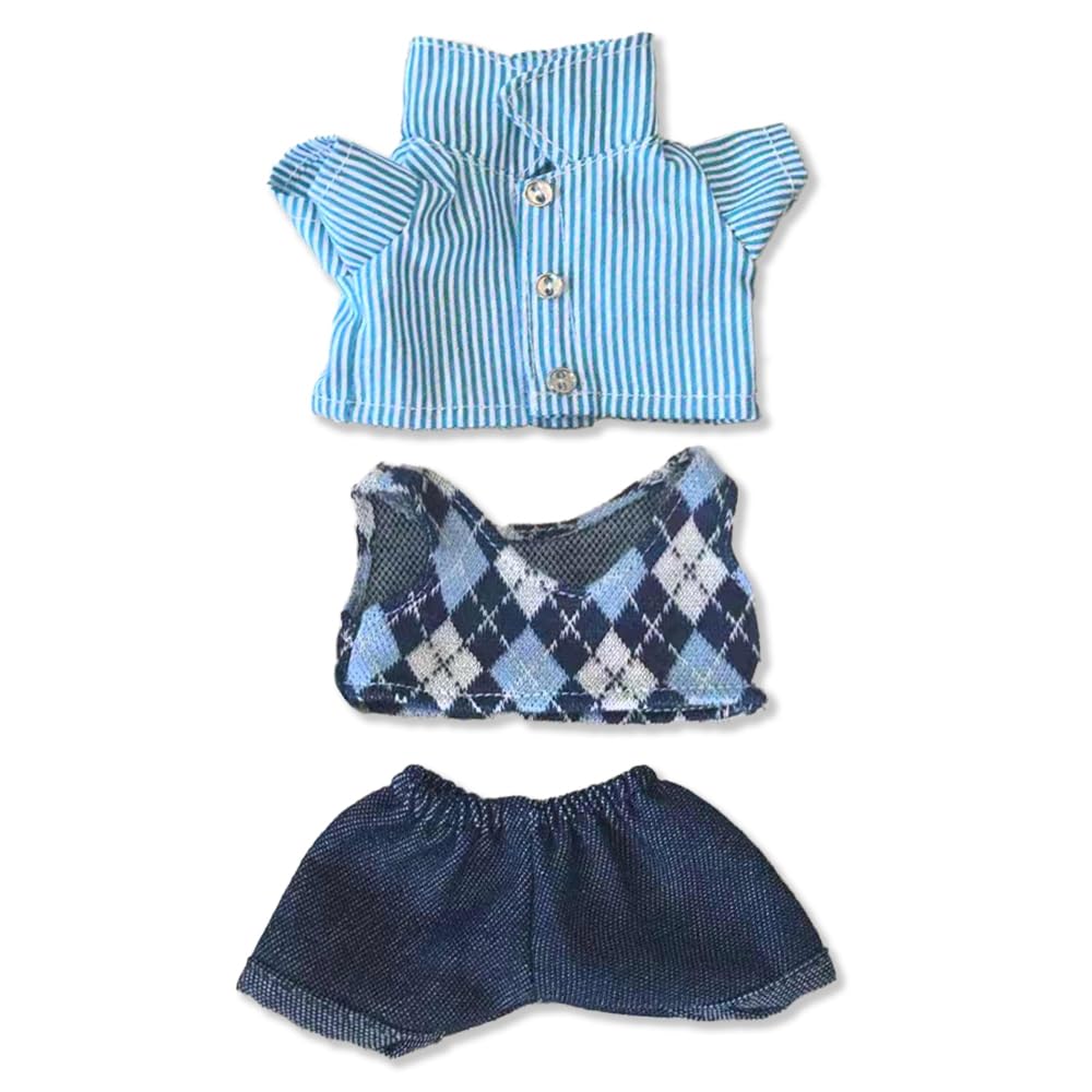 Argyle Vest, Strap Shirt, and Pants Set for 10cm Plush Toy, Blue, Kigurumi Accessories, Otaku Activities, Doll Mascot, Kpopdoll Costume [Used]