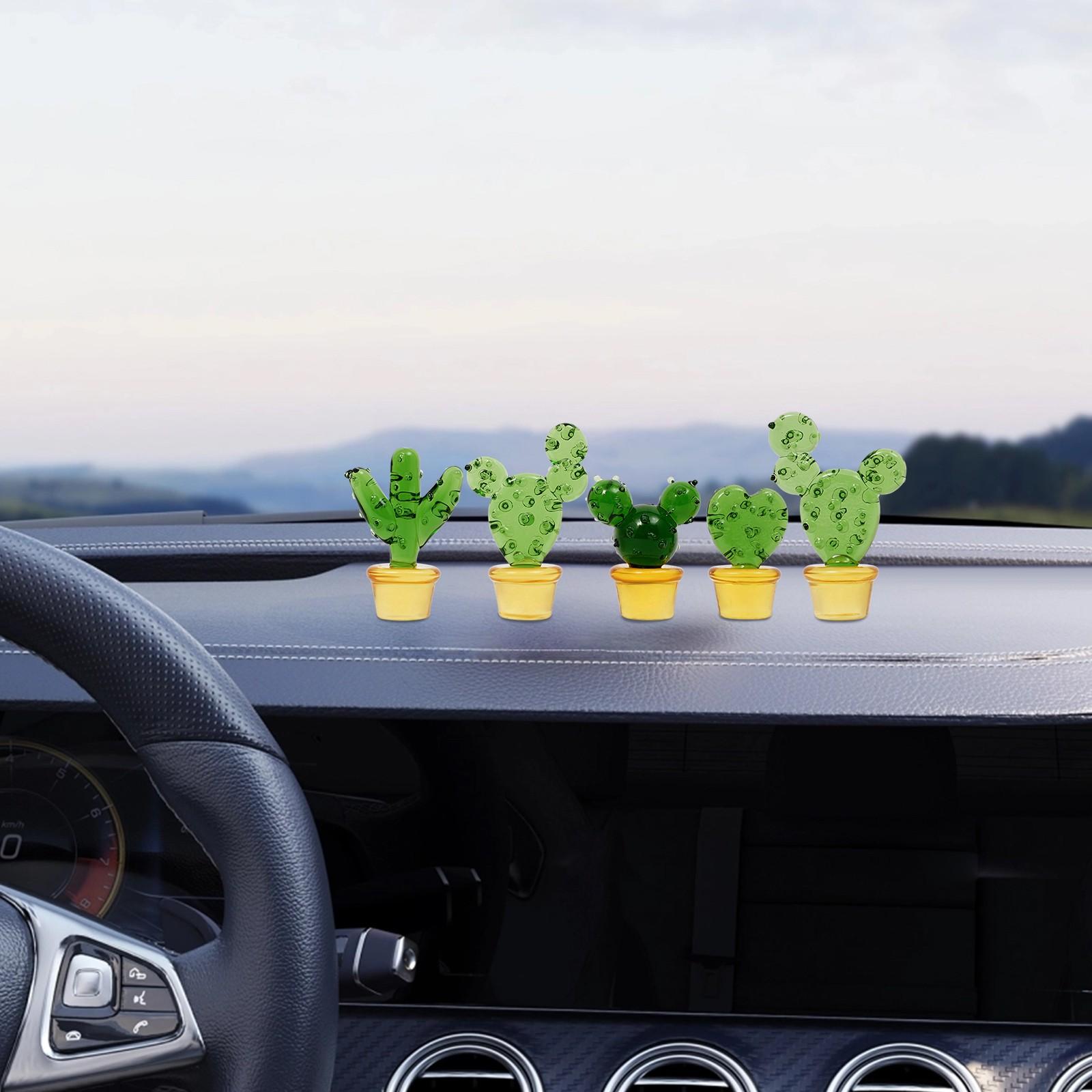

Charming Glass Cactus Decor Set, Handmade Tabletop Ornaments, 5PCS Miniature Succulent Figures for Desk Decor & Car Dashboard