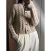 Women's Wool Cable Knit Cardigan Sweater - Autumn/Winter High-Waisted with Horn Button